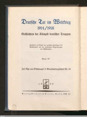 Titelblatt der Reihe - Deutsche Tat im Weltkrieg 1914/1918