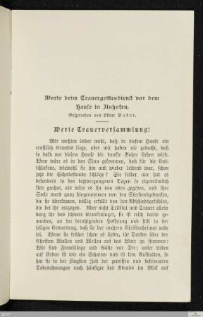 Worte beim Trauergottesdienst