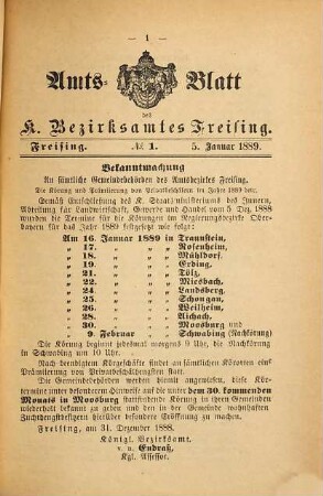 Amts-Blatt des Bezirksamtes Freising. 1889