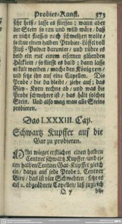 Das LXXXIII. Cap. Schwartz Kupffer auf die Gar zu probieren