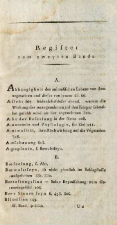 Register zum zweyten Bande
