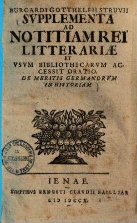 Supplementa ad notitiam rei litterariae et usum bibliothecarum