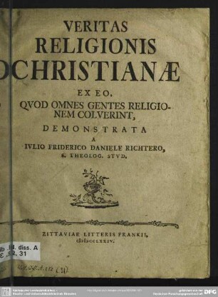 Veritas Religionis Christianae Ex Eo, Quod Omnes Gentes Religionem Colverint