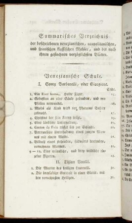 Summarisches Verzeichniß der beschriebenen [...] Mahler, [...].