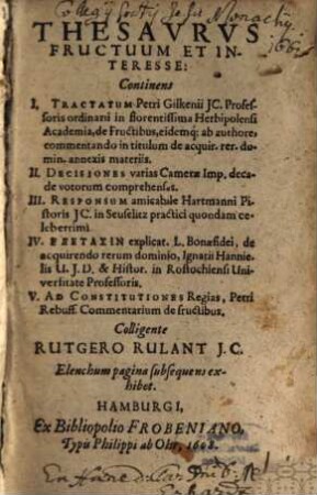 Thesaurus fructuum et interesse
