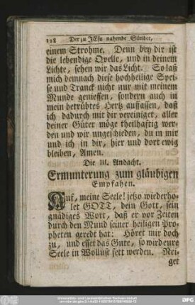 Die III. Andacht. Ermunterung zum gläubigen Empfahen.