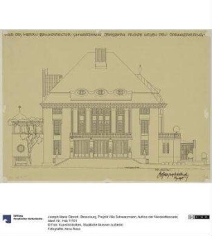 Strassburg, Projekt Villa Schwarzmann, Aufriss der Nordostfassade