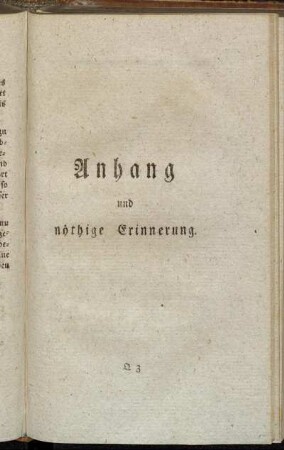 Anhang und nöthige Erinnerung.