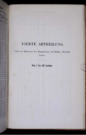 Vierte Abtheilung. Tafel zur Reduction des Bergmaasses auf Ruthen (Decimal-Maass).