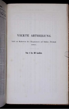 Vierte Abtheilung. Tafel zur Reduction des Bergmaasses auf Ruthen (Decimal-Maass).