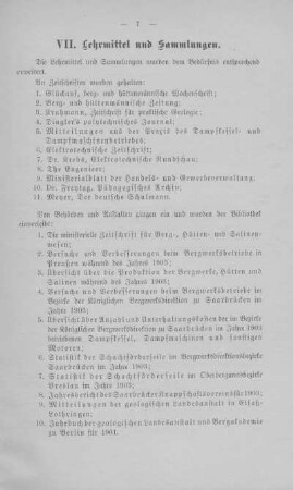 VII. Lehrmittel und Sammlungen