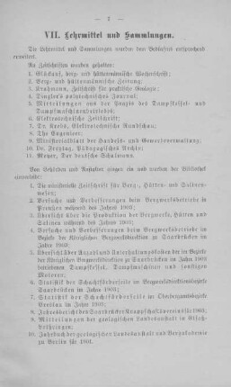 VII. Lehrmittel und Sammlungen