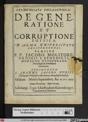 Pronunciata Philosophica, De Generatione Et Corruptione Physica