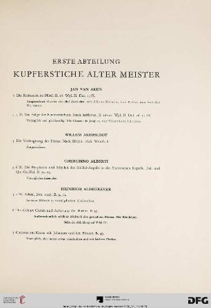 Kupferstiche Alter Meister (Nr. 1-1105)