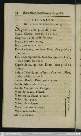 Litanies, De La Sainte Vierge Marie