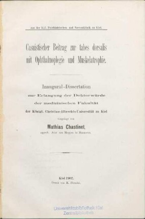 Casuistischer Beitrag zur tabes dorsalis mit Ophthalmoplegie und Muskelatrophie