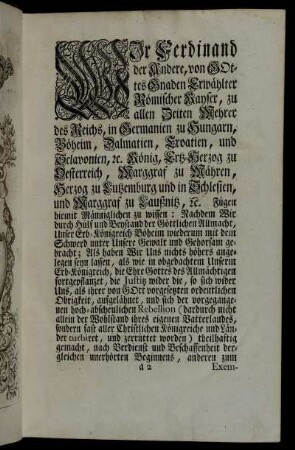 Wir Ferdinand der Andere, von Gottes Gnaden Erwählter Römischer Kayser,[...]