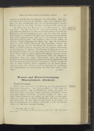 Wasser und Wasserversorgung, Mineralwässer, Abwässer.