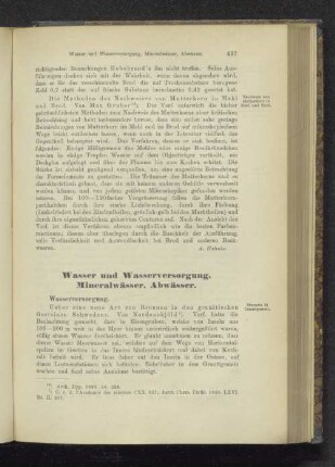 Wasser und Wasserversorgung, Mineralwässer, Abwässer.