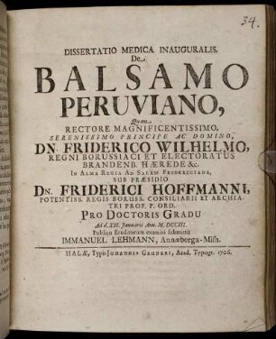 Dissertatio Medica Inauguralis, De Balsamo Peruviano