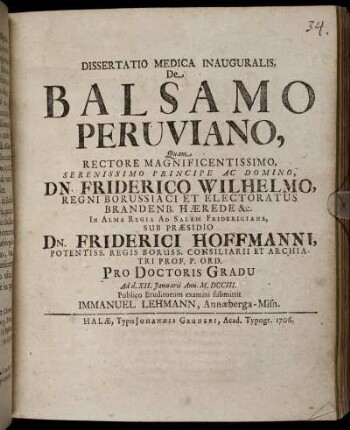 Dissertatio Medica Inauguralis, De Balsamo Peruviano