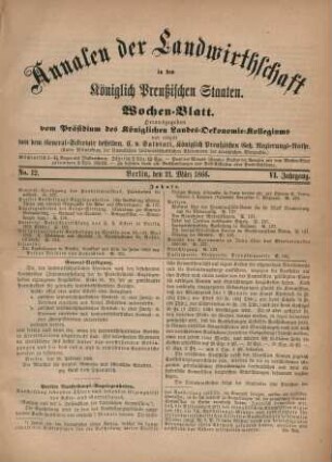 No. 12. Berlin, den 21. März 1866. VI. Jahrgang.
