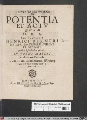 Disputatio Metaphysica De Potentia Et Actu