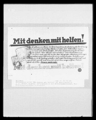 Werkaushang 4/1943 "Mit denken, mit helfen!" der Maschinenfabrik J. M. Lehmann Heidenau: Aufforderung an die Betriebsgemeinschaft, Verbesserungsvorschläge einzureichen