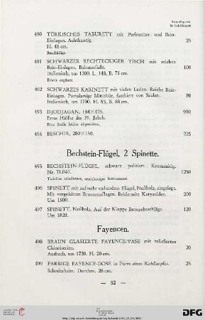 Fayencen (Nr. 498-534)