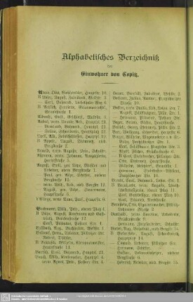 Einwohnerverzeichnis : Alphabetisches Verzeichniß der Einwohner von Copitz