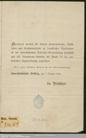 1880: Dienstag den 12. October 1880, im dasigen Kaufhaussaale
