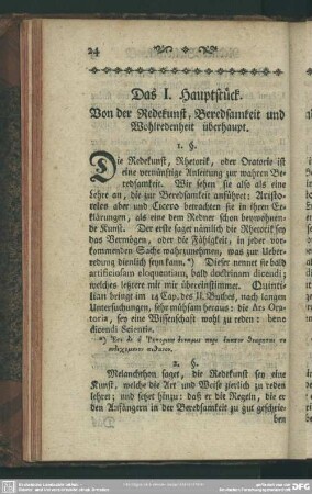 Das I. Hauptstück. Von der Redekunst, Beredsamkeit und Wohlredenheit überhaupt