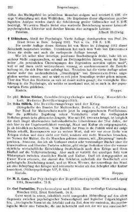 222-223, M. E. Gans. Zur Psychologie der Begriffsmetaphysik. 1914 / Carl Furtmüller. Psychoanalyse und Ethik. Eine vorläufige Untersuchung. 1912