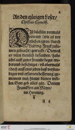An den guetigen Leser / Christian Egenolff