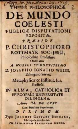 Theses Philosophicae De Mundo Coelesti