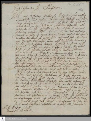 Brief von Anton Wilhelm Böhme an Christian Benedict Michaelis.