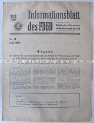 Informationsblatt des FDGB mit Hinweisen des Bundesvorstandes zur Verbesserung der Arbeit der BGL