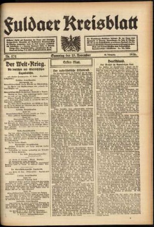 Erste Ausgabe vom Samstag, den 25. November 1916.