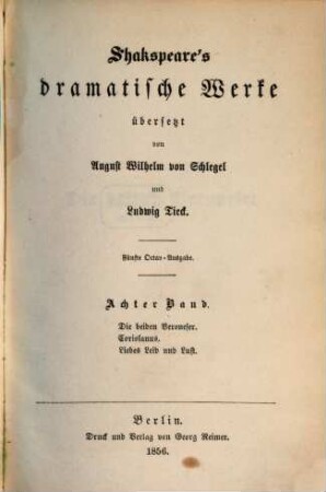 Shakspeare's dramatische Werke, 8