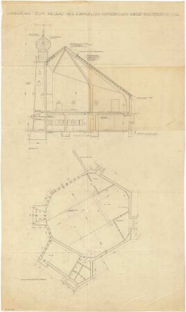 Gulbransson, Olaf Andreas; Schliersee; Christuskirche - Schnitt; Saalgeschoss (Grundriss)