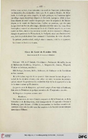 Séance du Comité du 6 octobre 1884