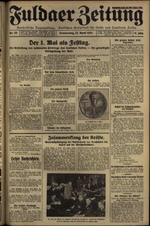 Erste Ausgabe vom Donnerstag, den 12. April 1934.