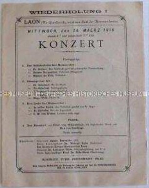 Programm eines Konzertes für die deutsche Armee im besetzten Frankreich, mit Lied-Texten