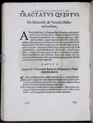 Tractatvs qvintvs. De Mercurij, & Veneris Obseruationibus