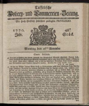 48tes Stueck, Montag den 26ten November. 1770