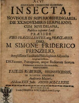 Insecta, Novisolii In Superiori Hungaria, Die XX. Novembris Elapsi Anni, Cum Nive Delapsa