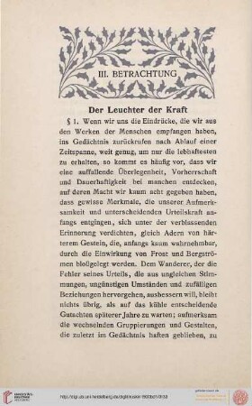 III. Betrachtung. Der Leuchter der Kraft