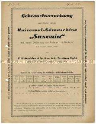 Bedienungsanleitung über Saxonia-Sämaschinen