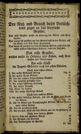 Den Nutz und Brauch dieses Betbüchleins zeiget an das dreyfache Register.
