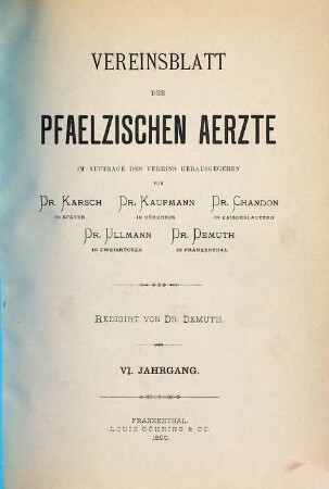 Vereinsblatt der Pfälzischen Ärzte. 6. 1890